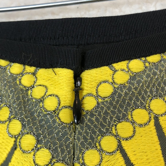 NWT Nicole Miller Artelier Yellow & Grey Metallic Lace Skirt SIZE 0 NEW WITH TAG - Picture 4 of 8